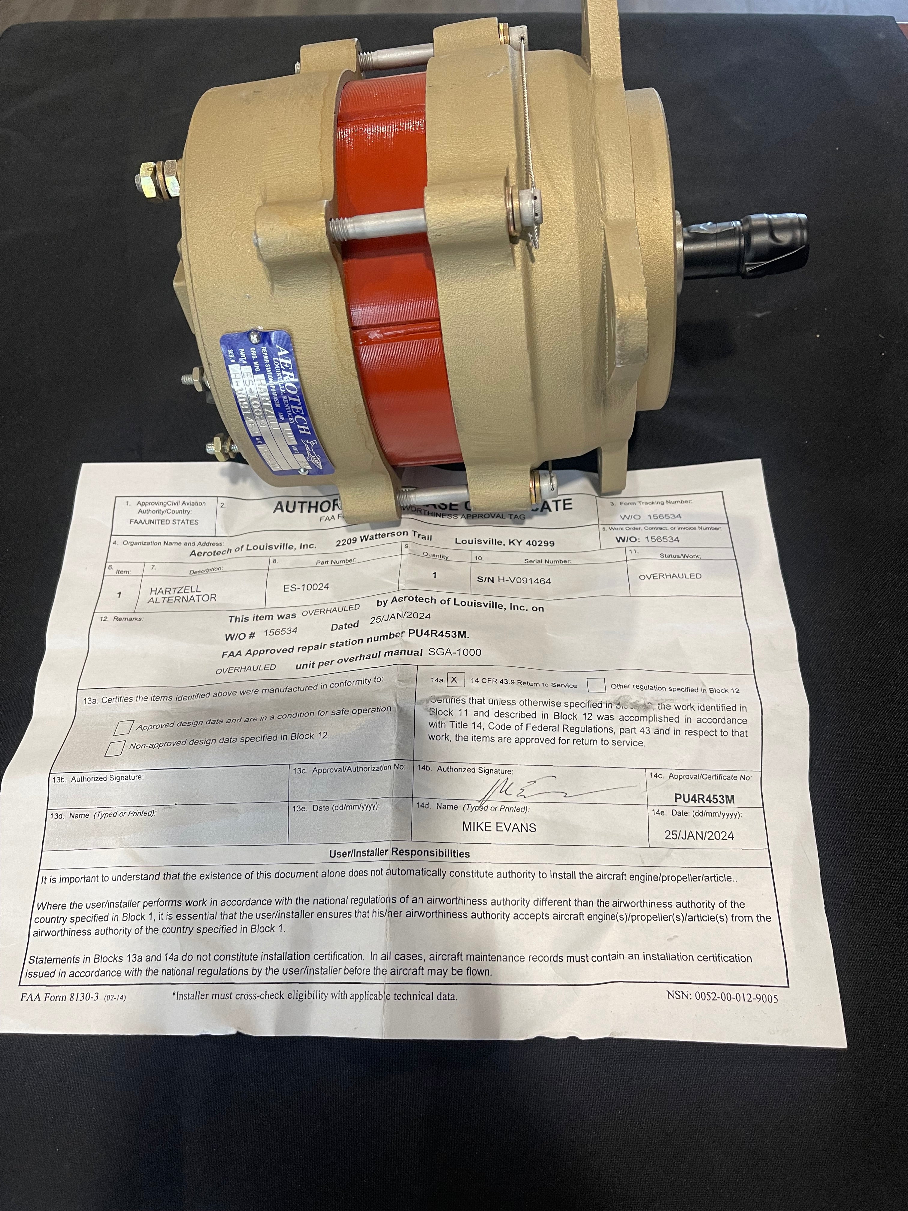 Overhauled Hartzell Alternator P/N ES-10024